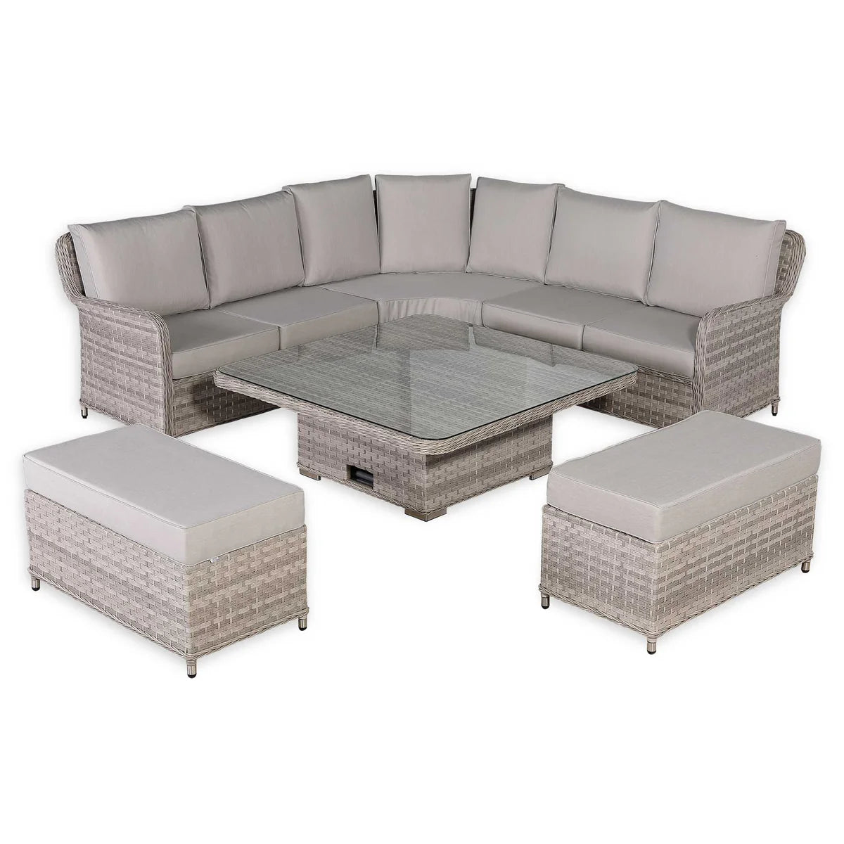 2026 Paris Round Outdoor Corner Sofa Set with Rising Glass top Table Garden Furniture - Nimbus Beds