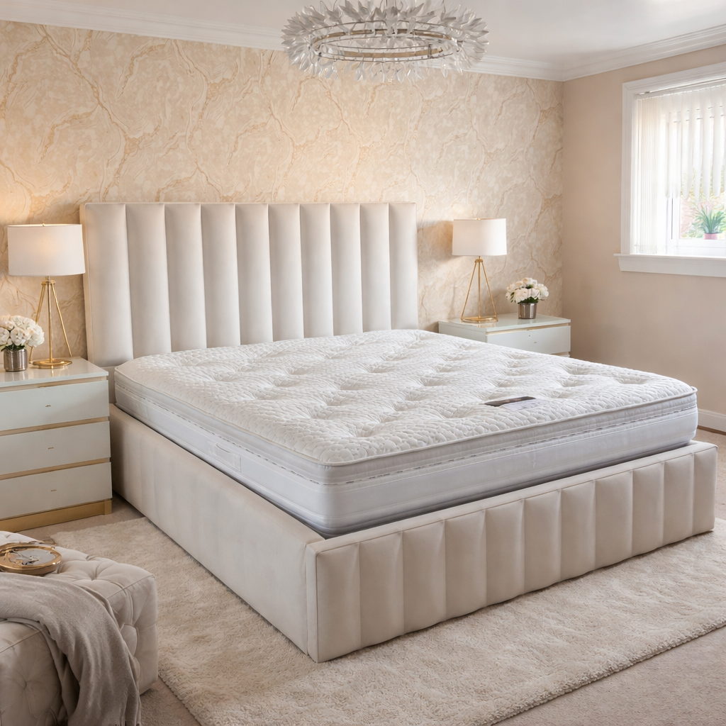 2026 Louis Vertical Panel Luxury Bed Frame with optional ottoman lift up storage