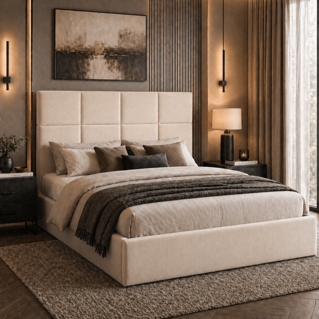 2026 Cube Fabric Bed Frame with Optional Lift Up Ottoman Storage