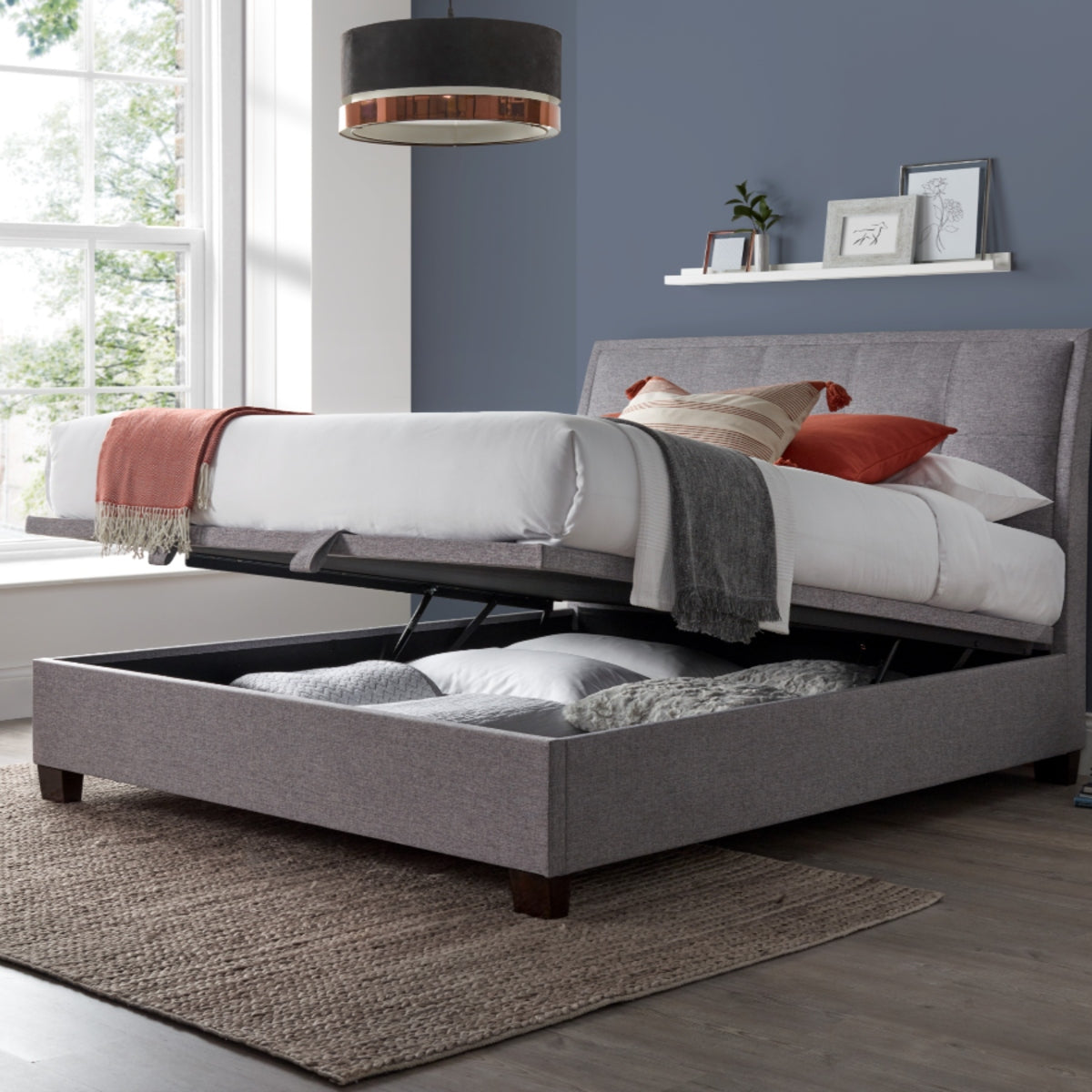 2026 Andrei Ottoman Storage Bed in Marbella Grey