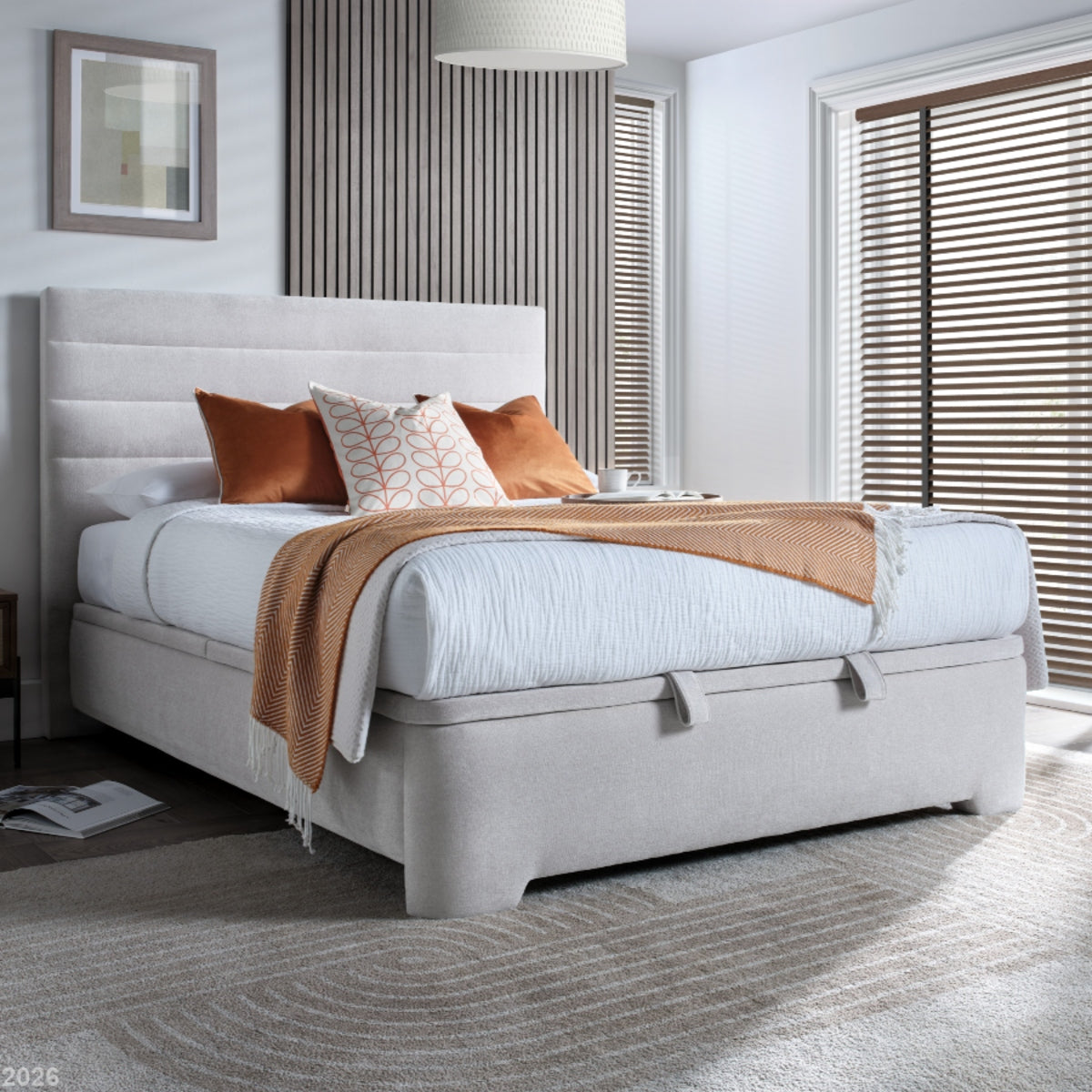 2026 Archie Ottoman Storage Bed in Masket Clay