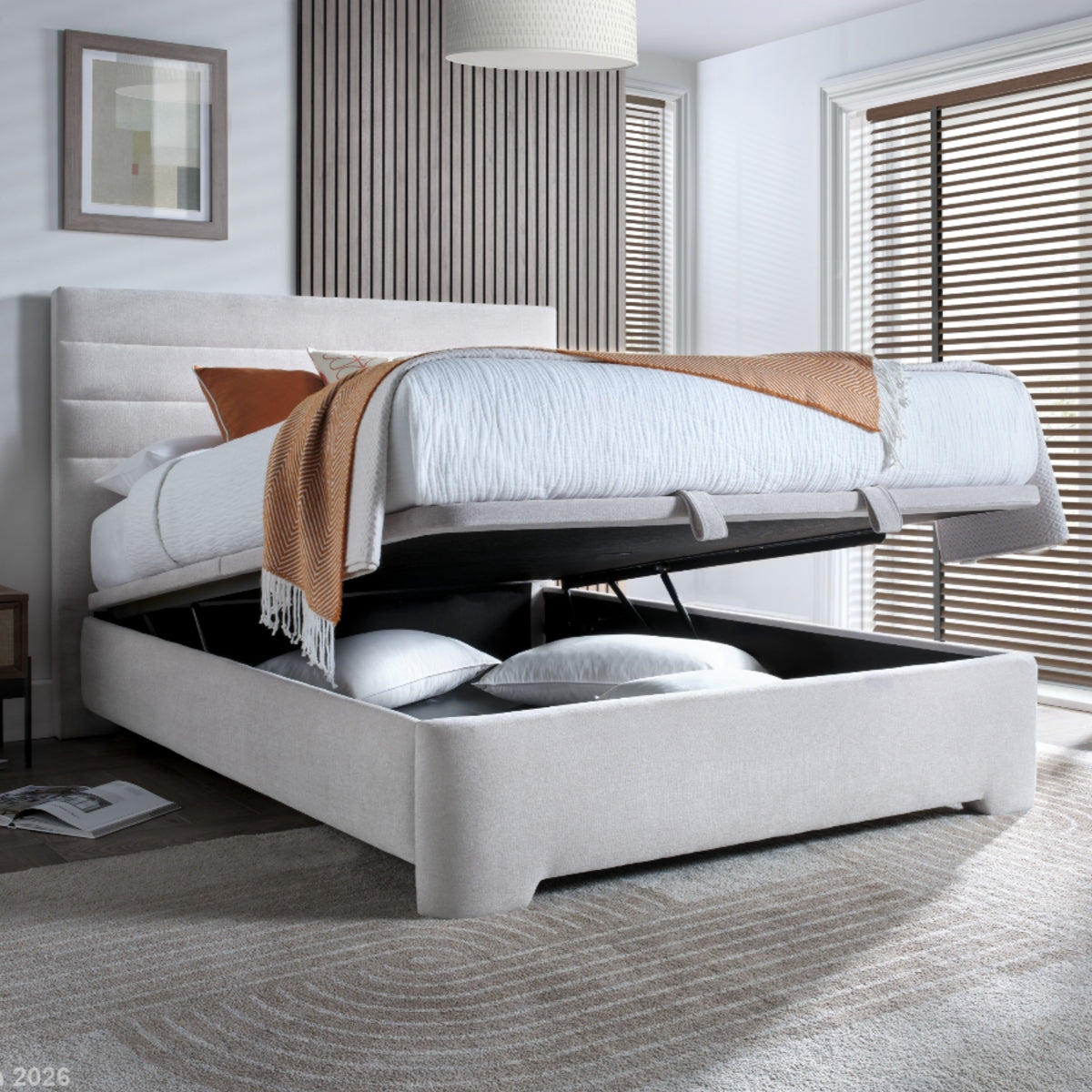 2026 Archie Ottoman Storage Bed in Masket Clay