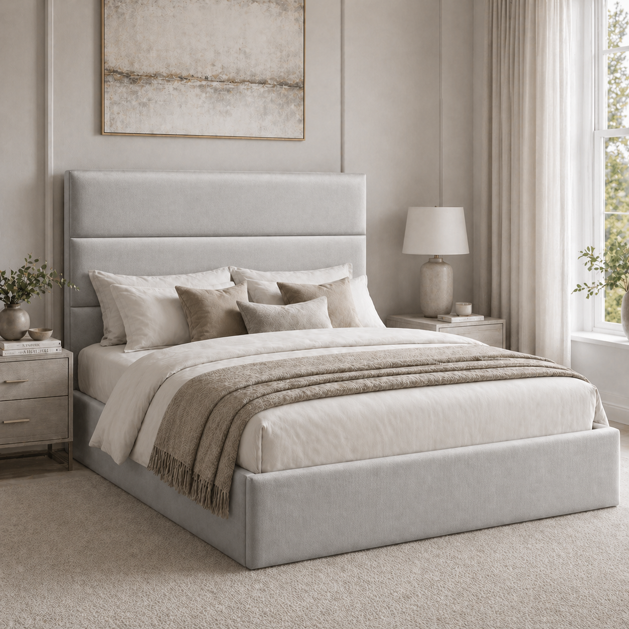 2026 Lyon Fabric Bed Frame with Optional Lift Up Ottoman Storage