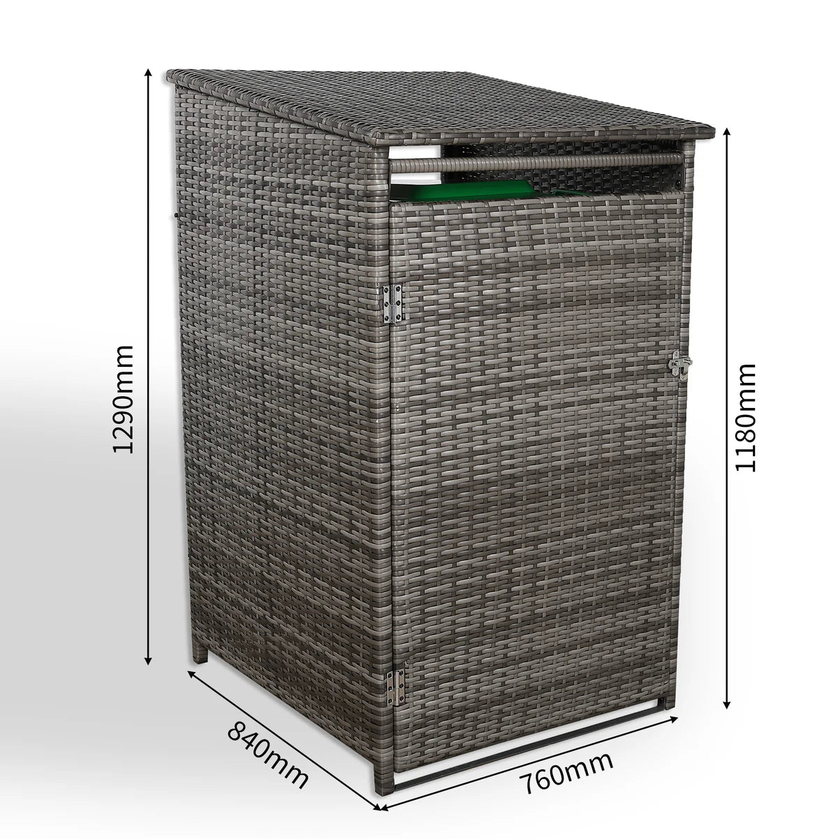 2026 Wheelie Bin Shed / store hut in Grey Rattan Weave (1 bin) - Nimbus Beds