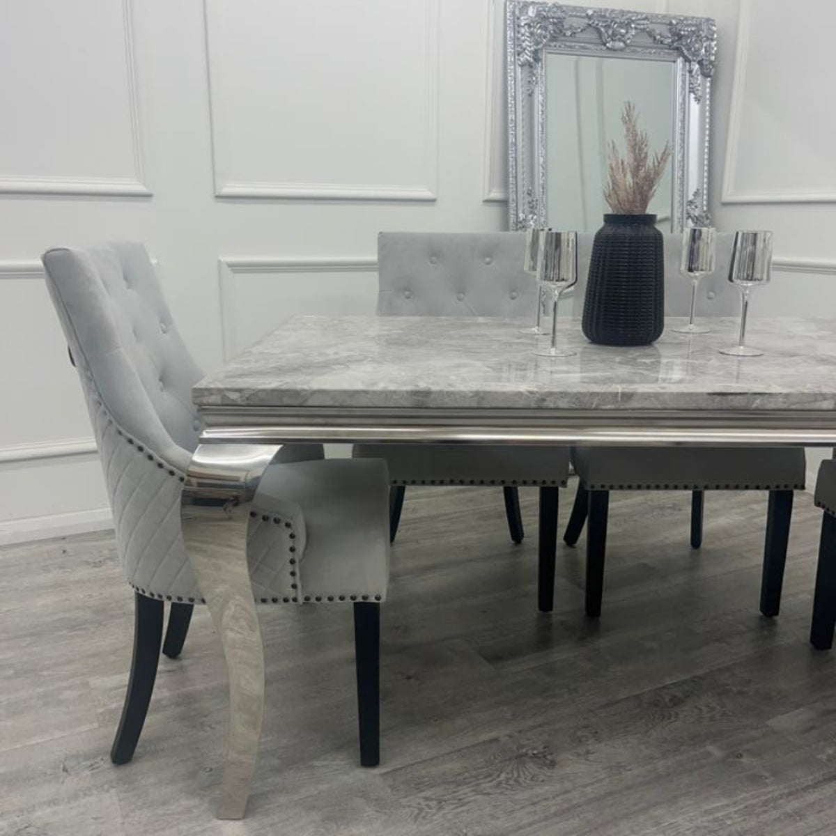 2026 Bentley Black Leg Dining Chair in Light Grey