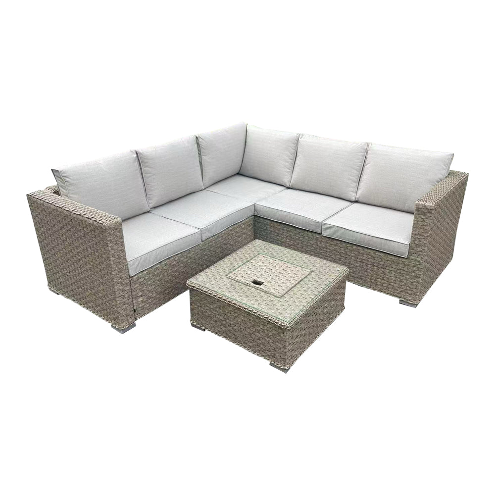 Granada - L-Shaped Brown Rattan Garden Sofa Set with Ice Bucket Table
