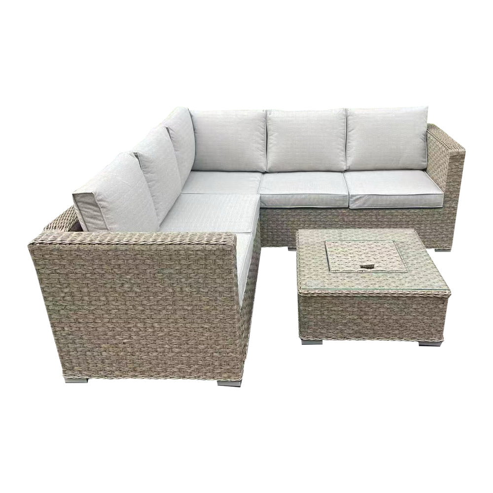 Granada - L-Shaped Brown Rattan Garden Sofa Set with Ice Bucket Table