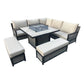Valencia - L-Shaped Luxury Beige Rattan Patio Set with Square Fire Pit Table