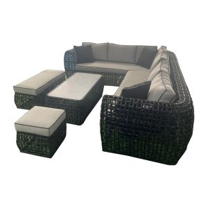 Castelleon - L-Shaped Luxury Rattan Patio Set with Rectangular Fire Pit Table