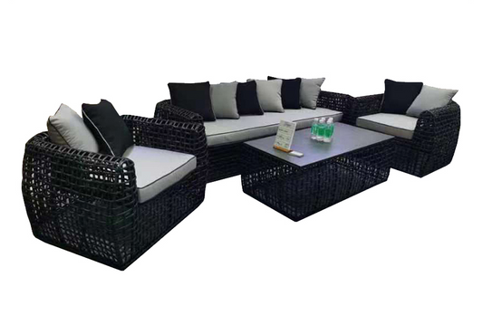 Zaragoza -  5-Seater Black Rattan Sofa Set with Coffee Table