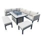 Malaga - Beige L-Shaped Metal Patio Set with Rectangular Fire Pit Table