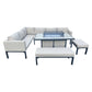 Malaga - Beige L-Shaped Metal Patio Set with Rectangular Fire Pit Table