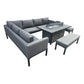 Malaga - Grey L-Shaped Luxury Rattan Patio Set with Rectangular Fire Pit Table