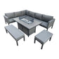 Malaga - Grey L-Shaped Luxury Rattan Patio Set with Rectangular Fire Pit Table