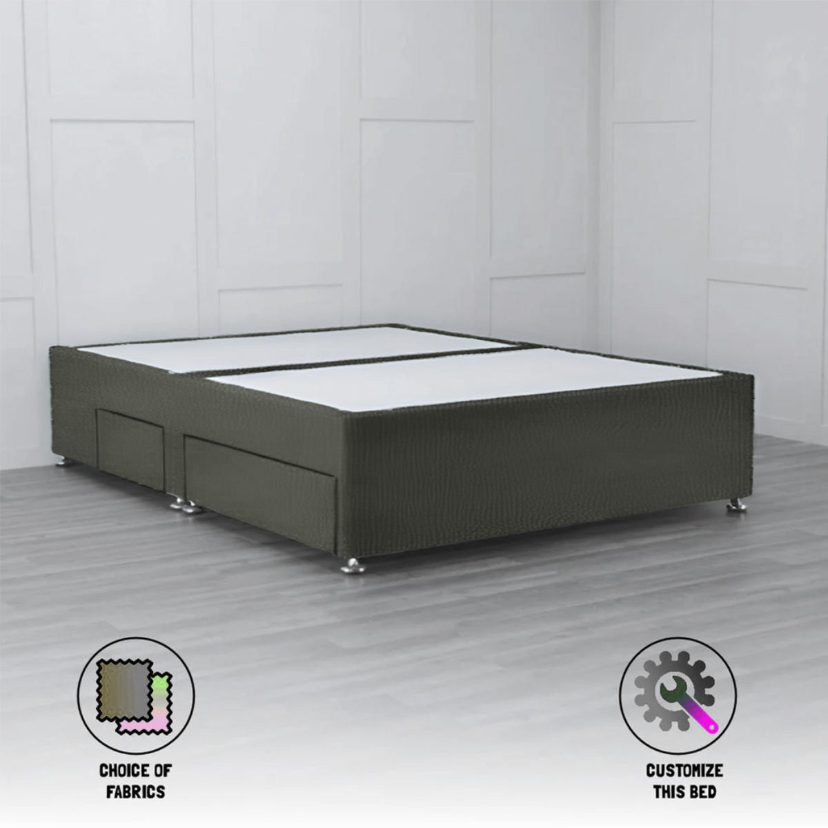 Padded Divan Bed Base 2 Drawers on Same Side