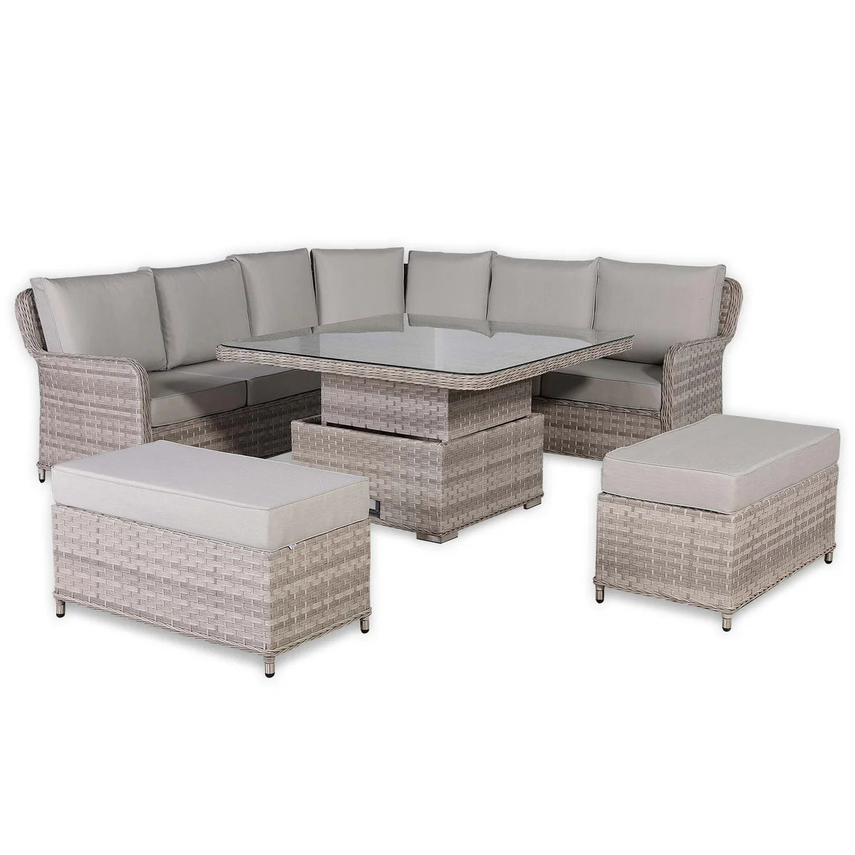 2026 Paris Round Outdoor Corner Sofa Set with Rising Glass top Table Garden Furniture - Nimbus Beds