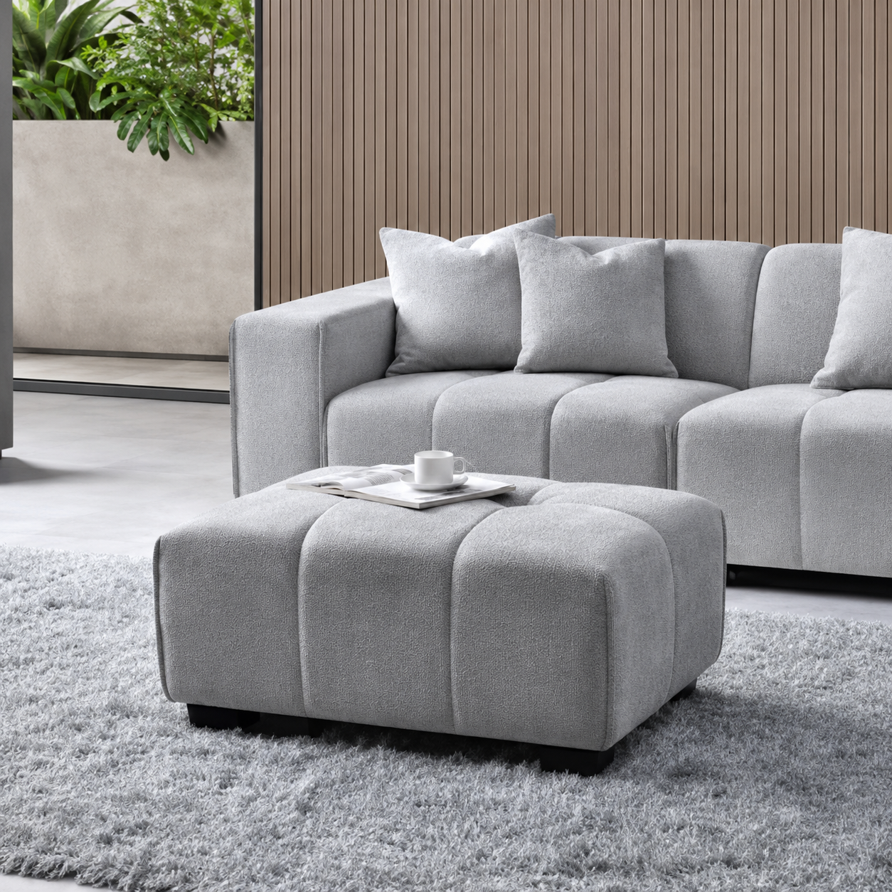 2026 Hugo Footstool - Cloudy Grey Boucle - Nimbus Beds