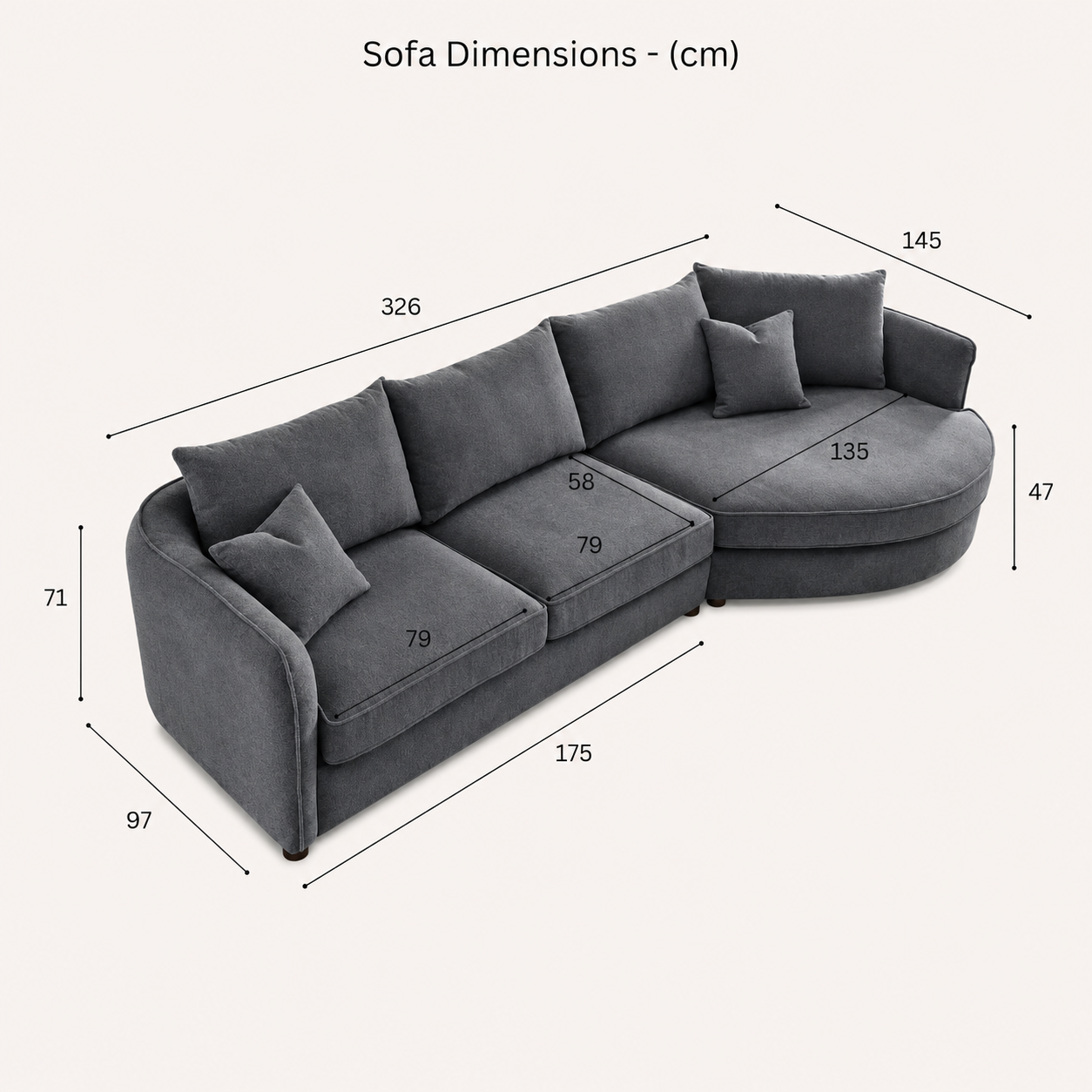 2026 Rubela Corner Chaise Sofa - Charcoal Boucle - Nimbus Beds