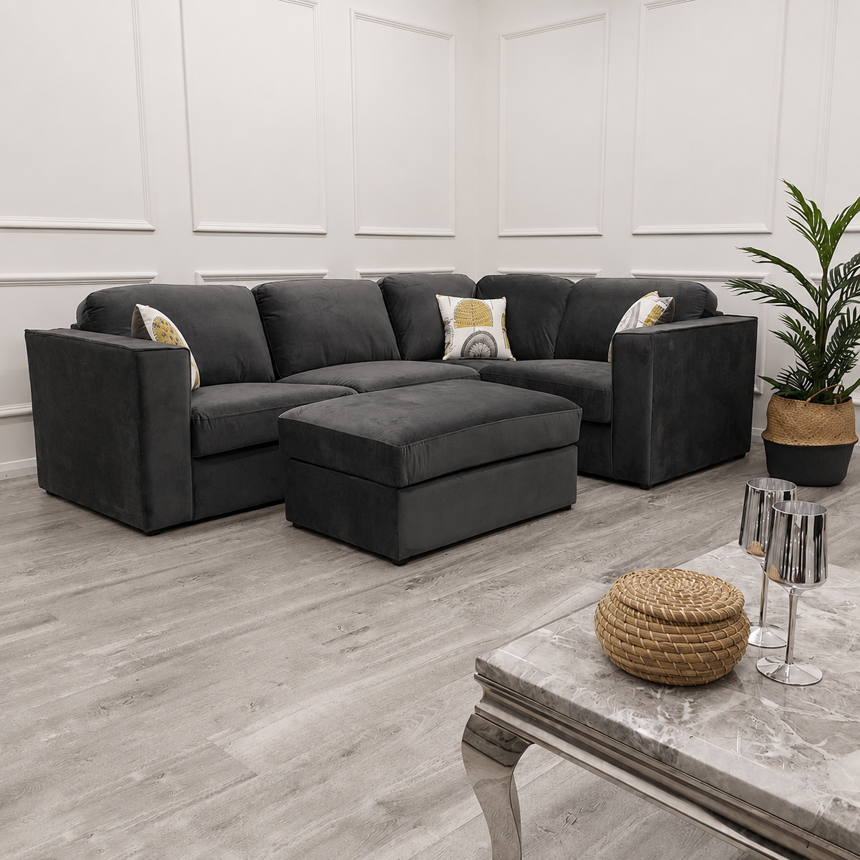 2026 Hamilton 4 piece Corner Sofa -  Steel - Nimbus Beds