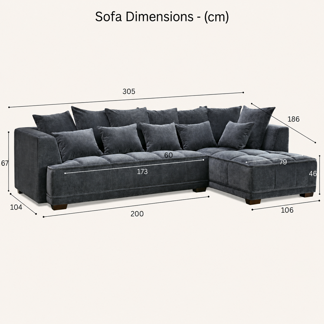 2026 Clapham Corner Sofa - Steel Velvet - Nimbus Beds
