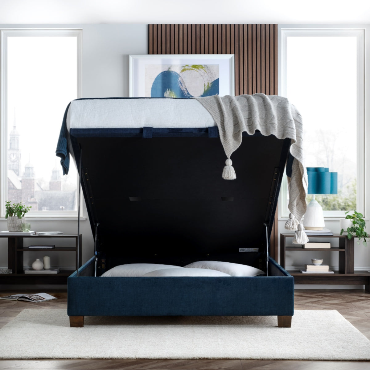 2026 Caspian Ottoman Storage Bed in Blue