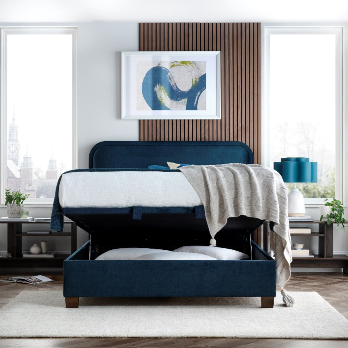 2026 Caspian Ottoman Storage Bed in Blue