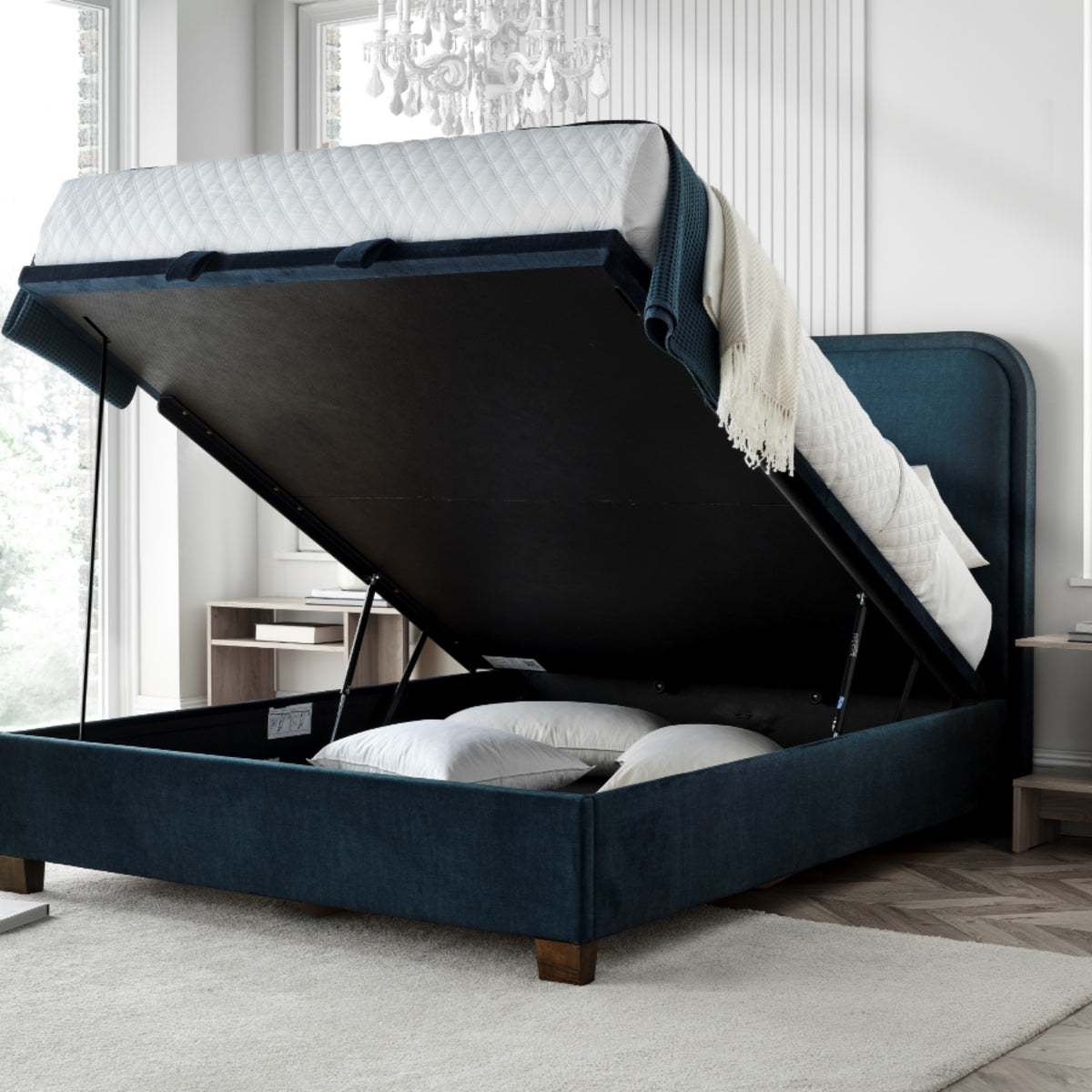 2026 Caspian Ottoman Storage Bed in Blue