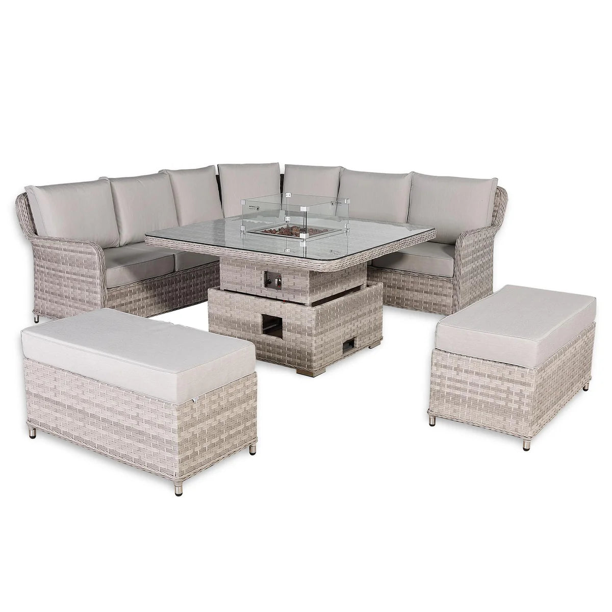 2026 Paris Large Equal Corner Sofa Set with Rising Firepit Table Outdoor Garden Furniture - Nimbus Beds