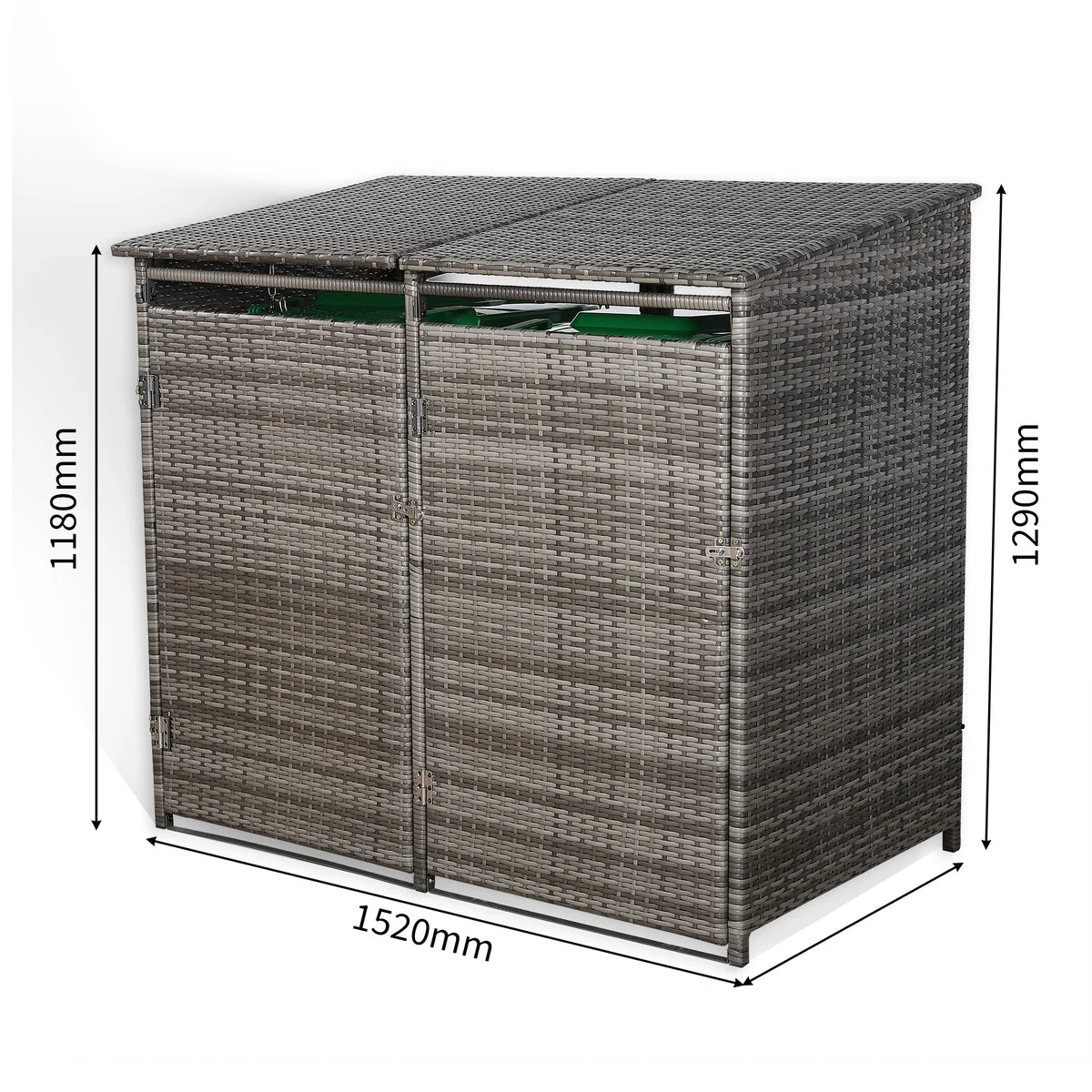 2026 Wheelie bins shed / store hut in Grey Rattan Weave (2 Bins) - Nimbus Beds