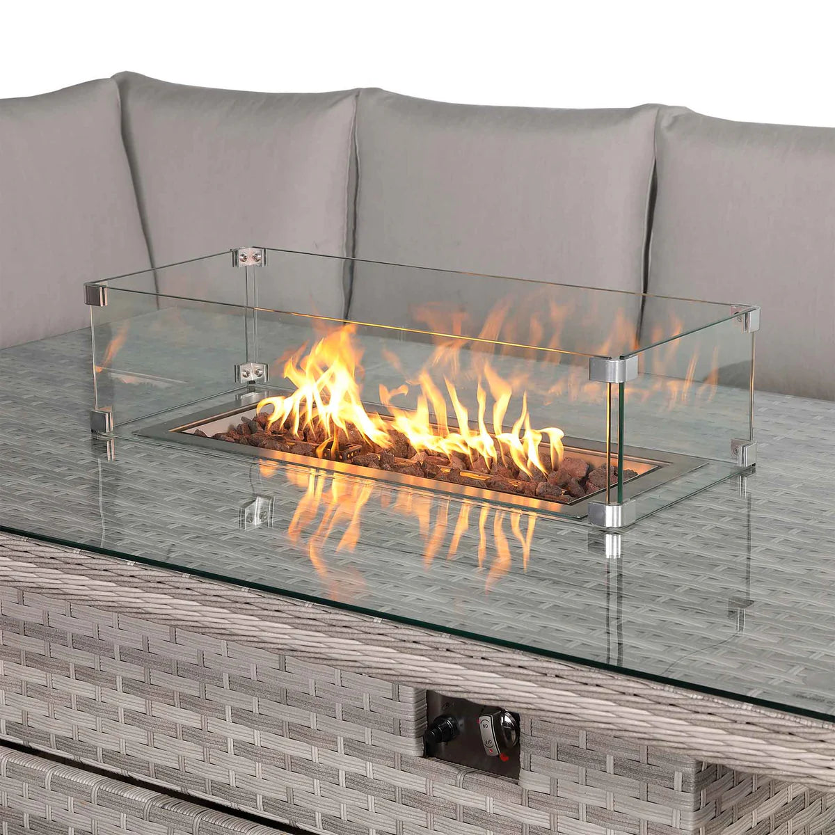 2026 Paris High Back Left Hand Corner Sofa Set with Fire Pit Rising Table Outdoor Garden Furniture - Nimbus Beds