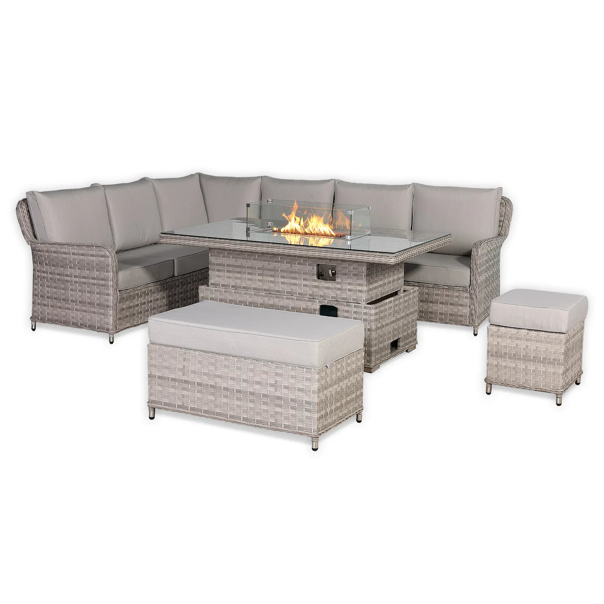 2026 Paris High Back Left Hand Corner Sofa Set with Fire Pit Rising Table Outdoor Garden Furniture - Nimbus Beds
