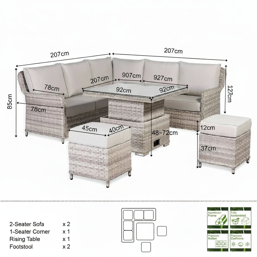 2026 Paris Square Corner Sofa Set with Rising Table Outdoor Garden Furniture - Nimbus Beds