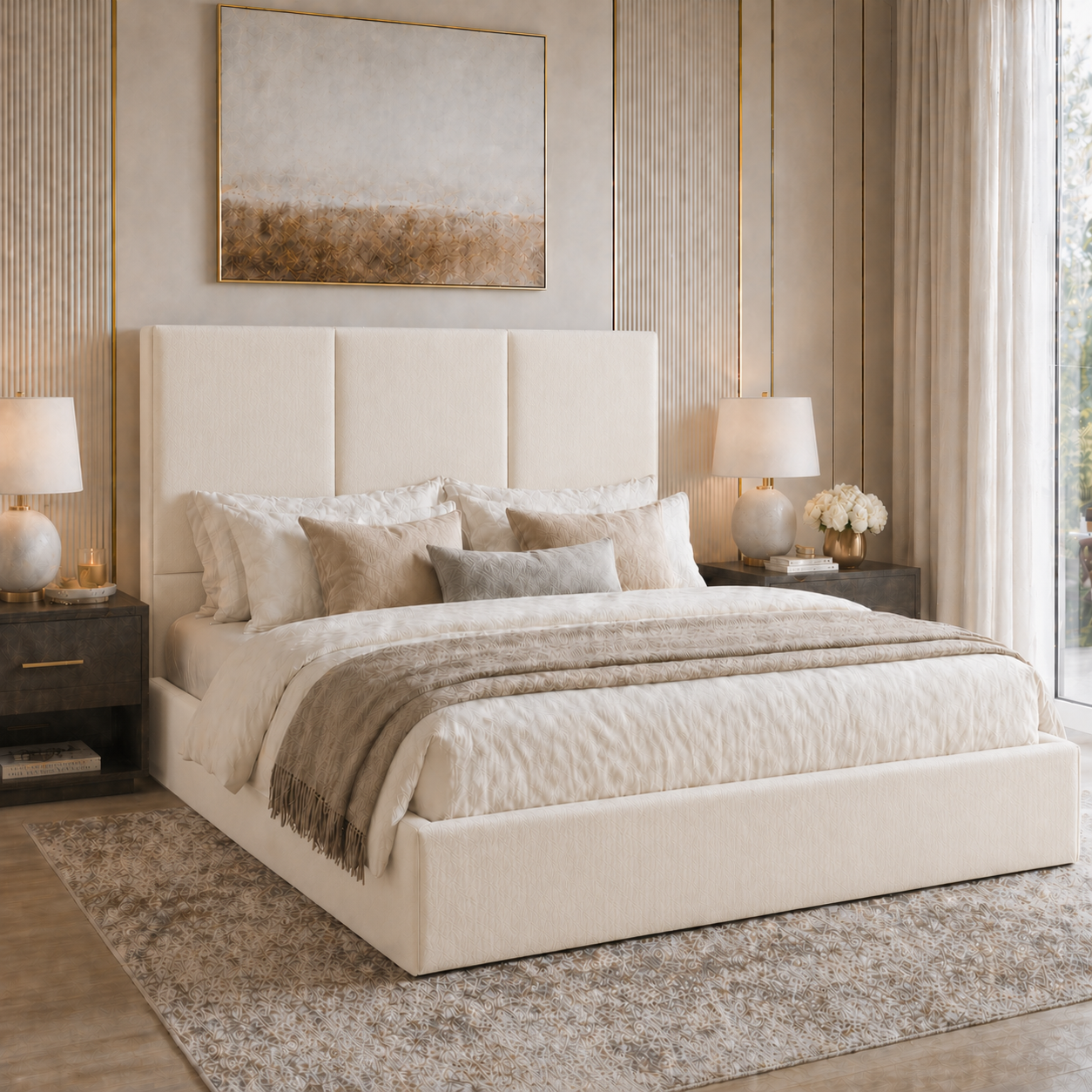 2026 Madrid 3 Panel Fabric Bed Frame with Optional Lift Up Ottoman Storage