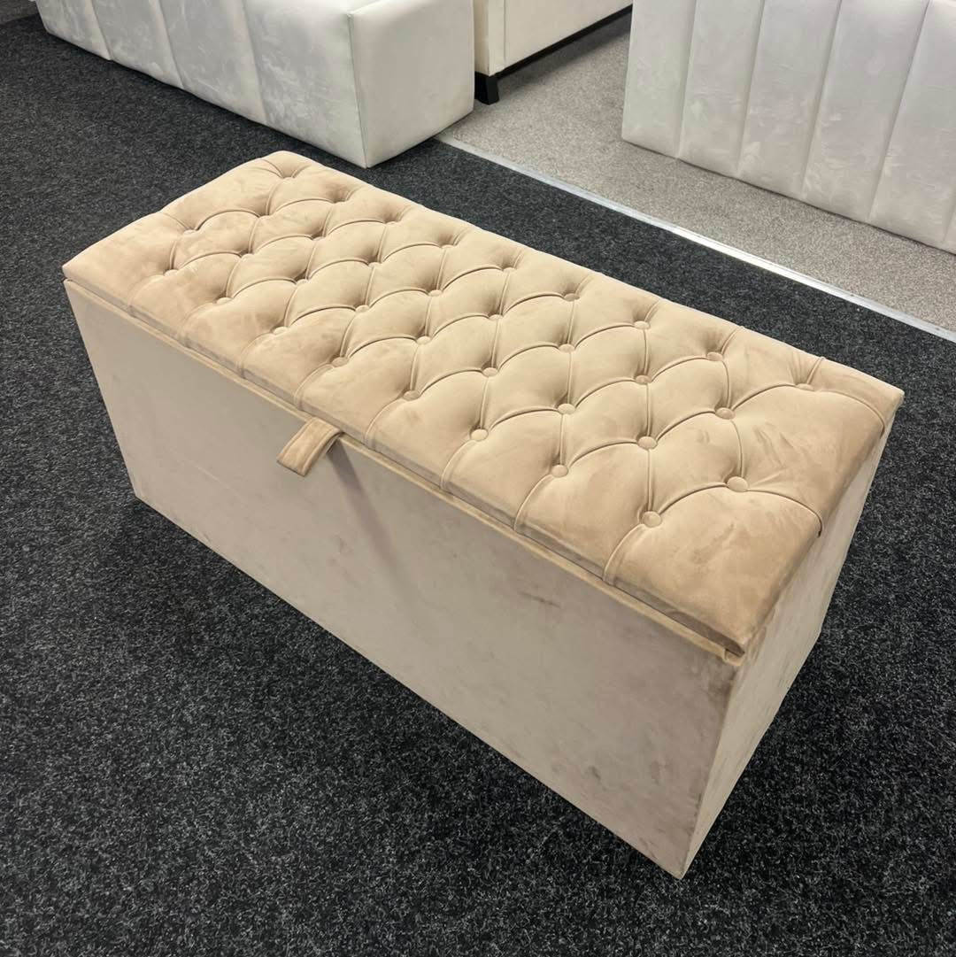 Chesterfield Ottoman Storage Box (Soft Velvet Beige) - Nimbus Beds