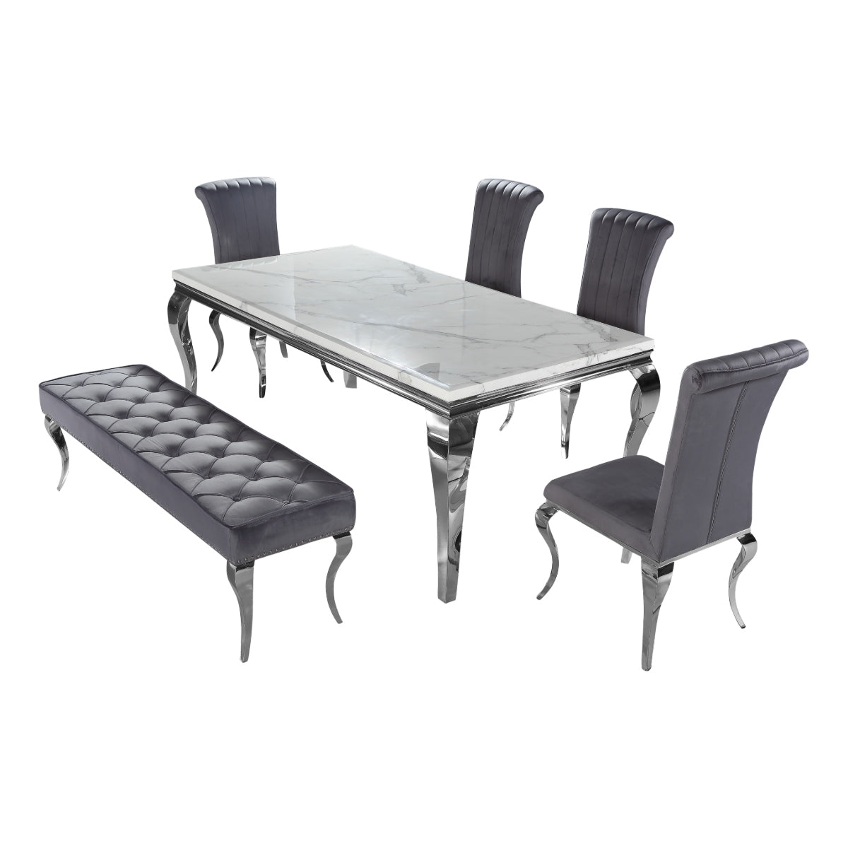 2026 Louis Chrome Dining Table in Light Grey Marble