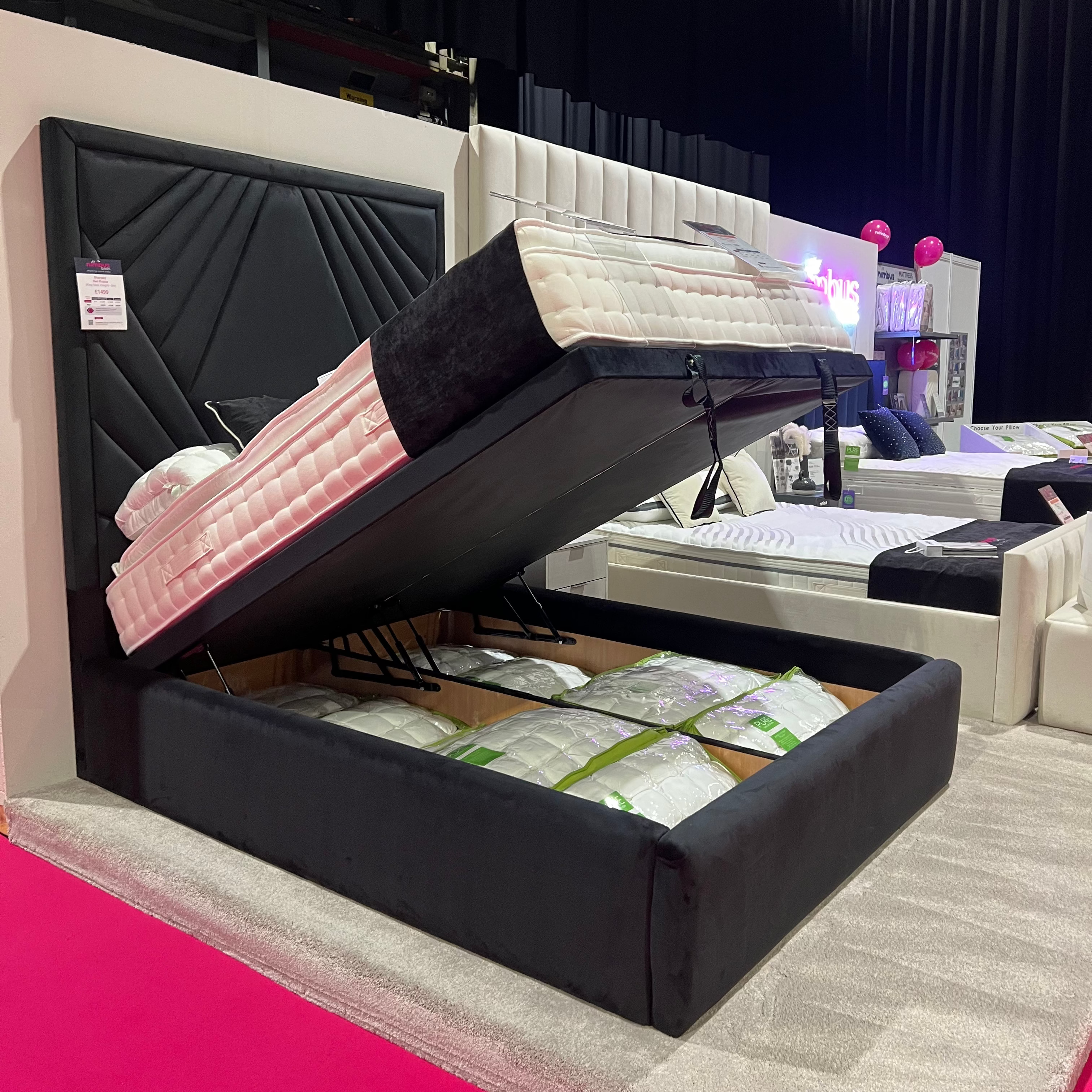 2026 Shanzay 6ft Tall Geometric Bed Frame with Optional Lift up Ottoman Storage - Nimbus Beds