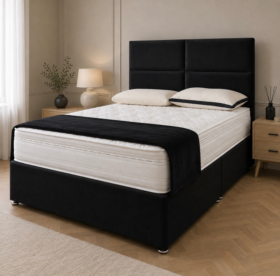 2026 Emma Panelled Storage divan Bed with Optional Drawers