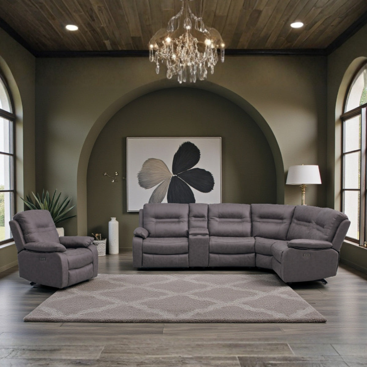 2026 Janna Corner + Console & Chair Sofa In Pisa Grey - Nimbus Beds