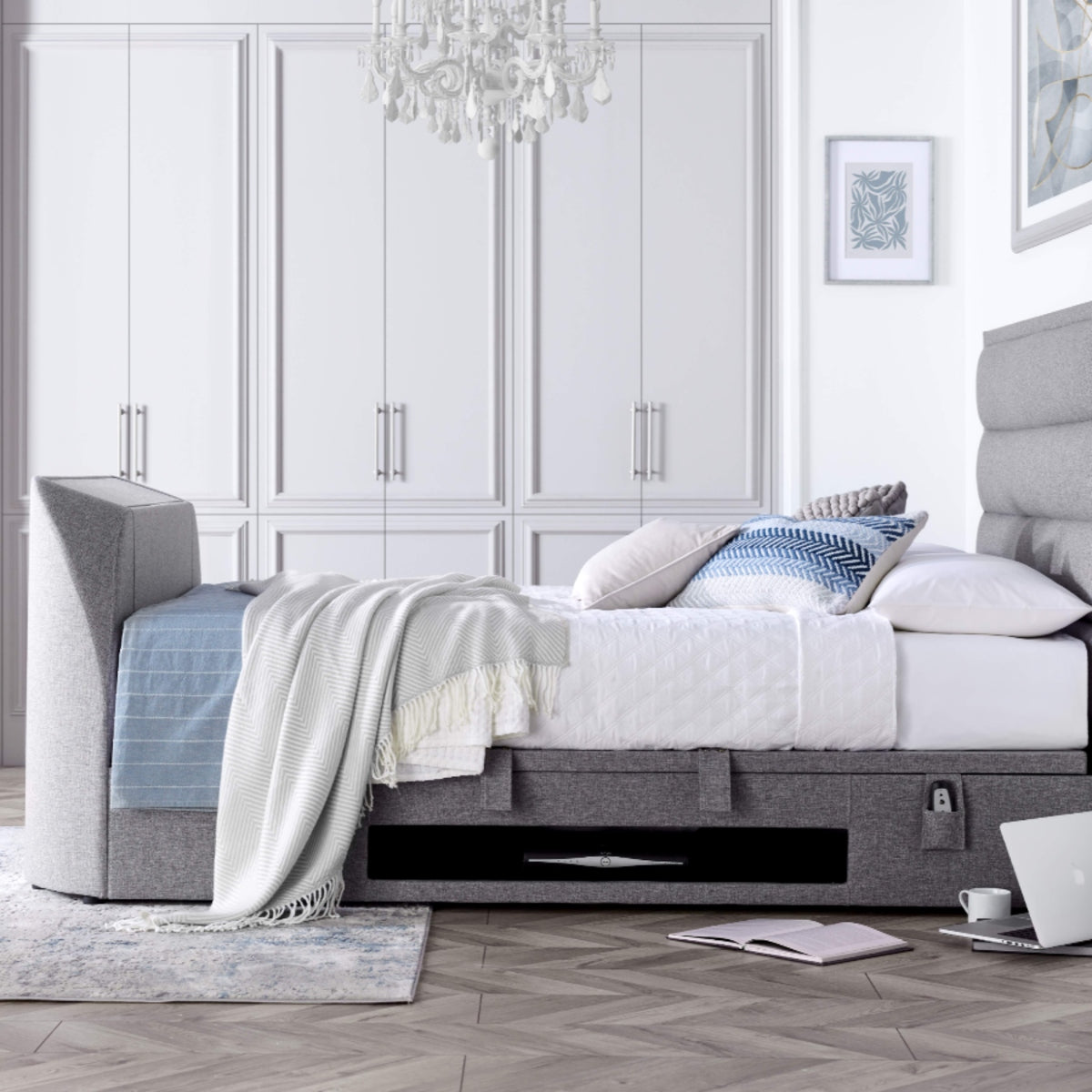 2026 KYRA TV Ottoman Storage Bed in Grey