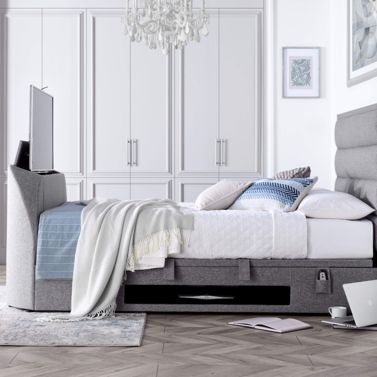 2026 KYRA TV Ottoman Storage Bed in Grey