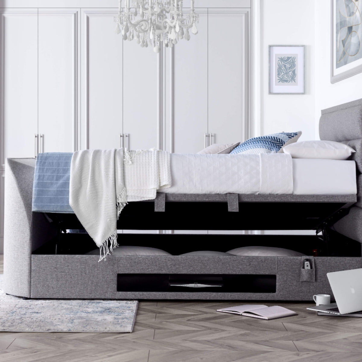 2026 KYRA TV Ottoman Storage Bed in Grey