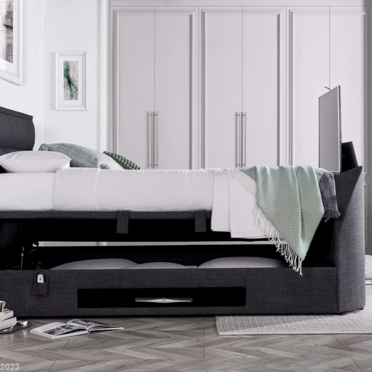 2026 KYRA TV Ottoman Storage Bed in Slate