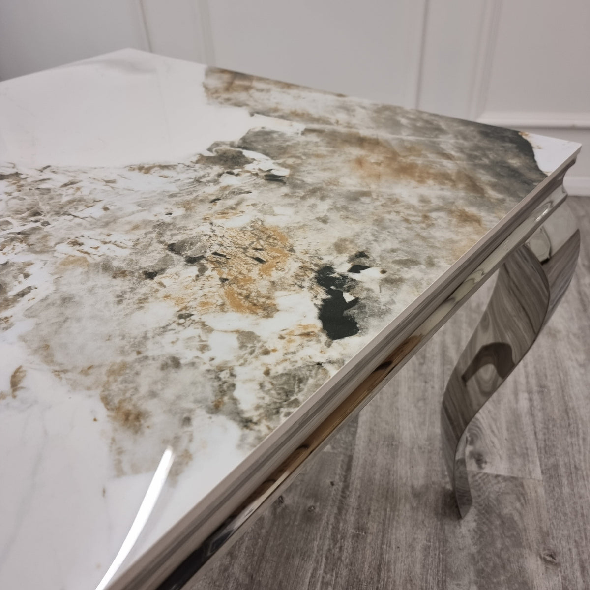 2026 Louis Chrome Dining Table in Pandora Marble