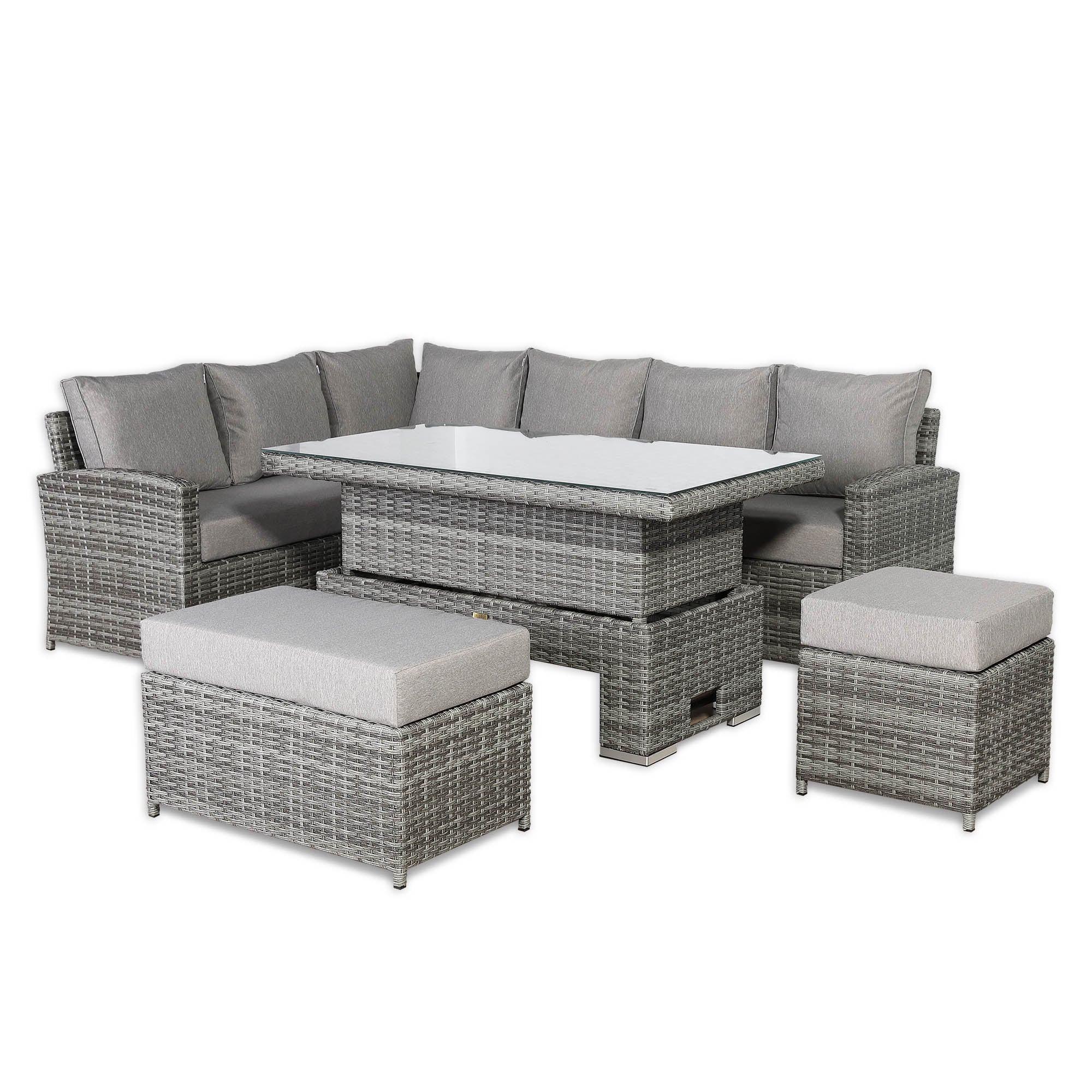 2026 Lorrento Large Corner Dining Set with Rising Table in Grey (Left Hand) - Nimbus Beds