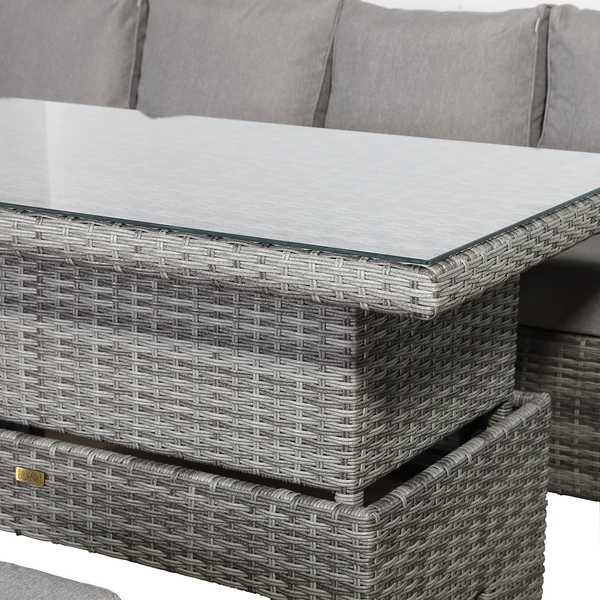 2026 Lorrento Large Corner Dining Set with Rising Table in Grey (Left Hand) - Nimbus Beds