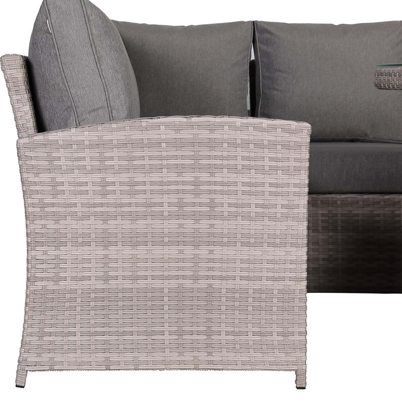2026 Lorrento Large Corner Dining Set with Rising Table in Beige/Grey (Left Hand) - Nimbus Beds