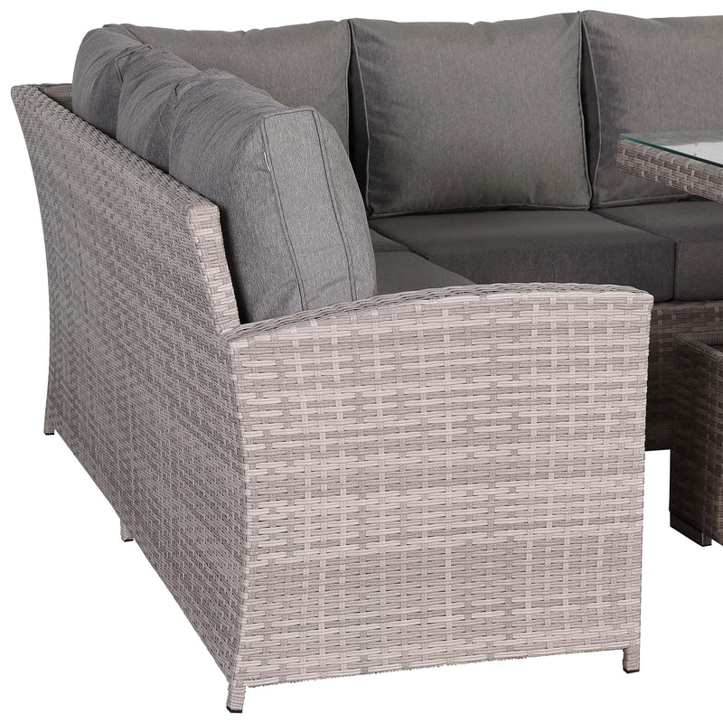 2026 Lorrento Large Corner Dining Set with Rising Table in Beige/Grey (Left Hand) - Nimbus Beds