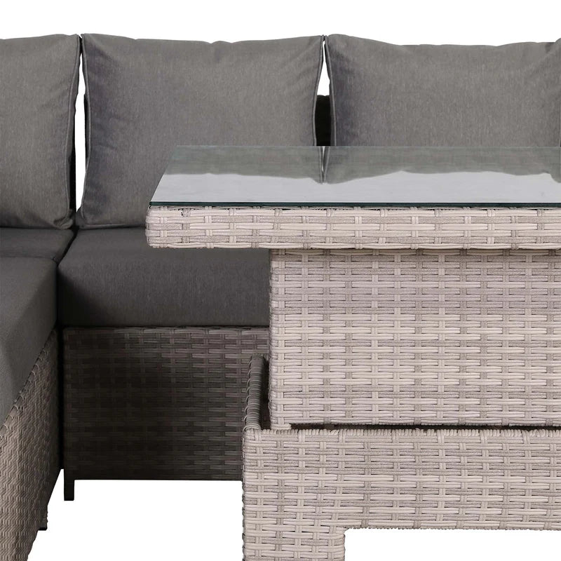2026 Lorrento Large Corner Dining Set with Rising Table in Beige/Grey (Right Hand) - Nimbus Beds