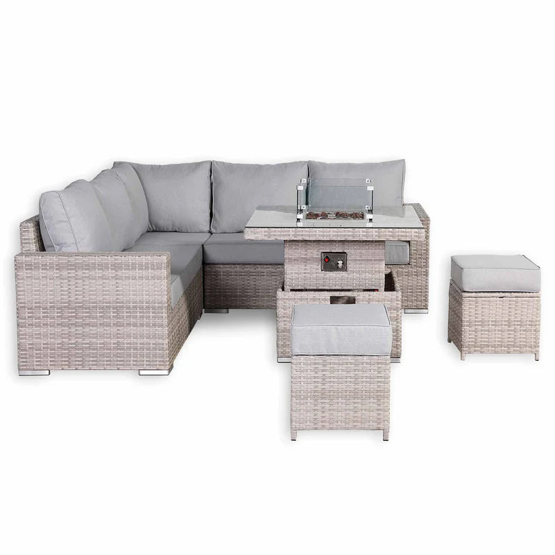 2026 Torini Square Garden Outdoor Dining Set with Rising Firepit Table - Nimbus Beds