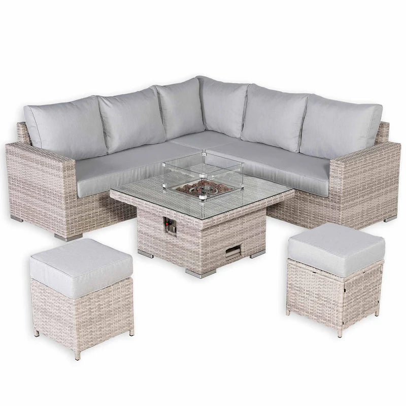 2026 Torini Square Garden Outdoor Dining Set with Rising Firepit Table - Nimbus Beds